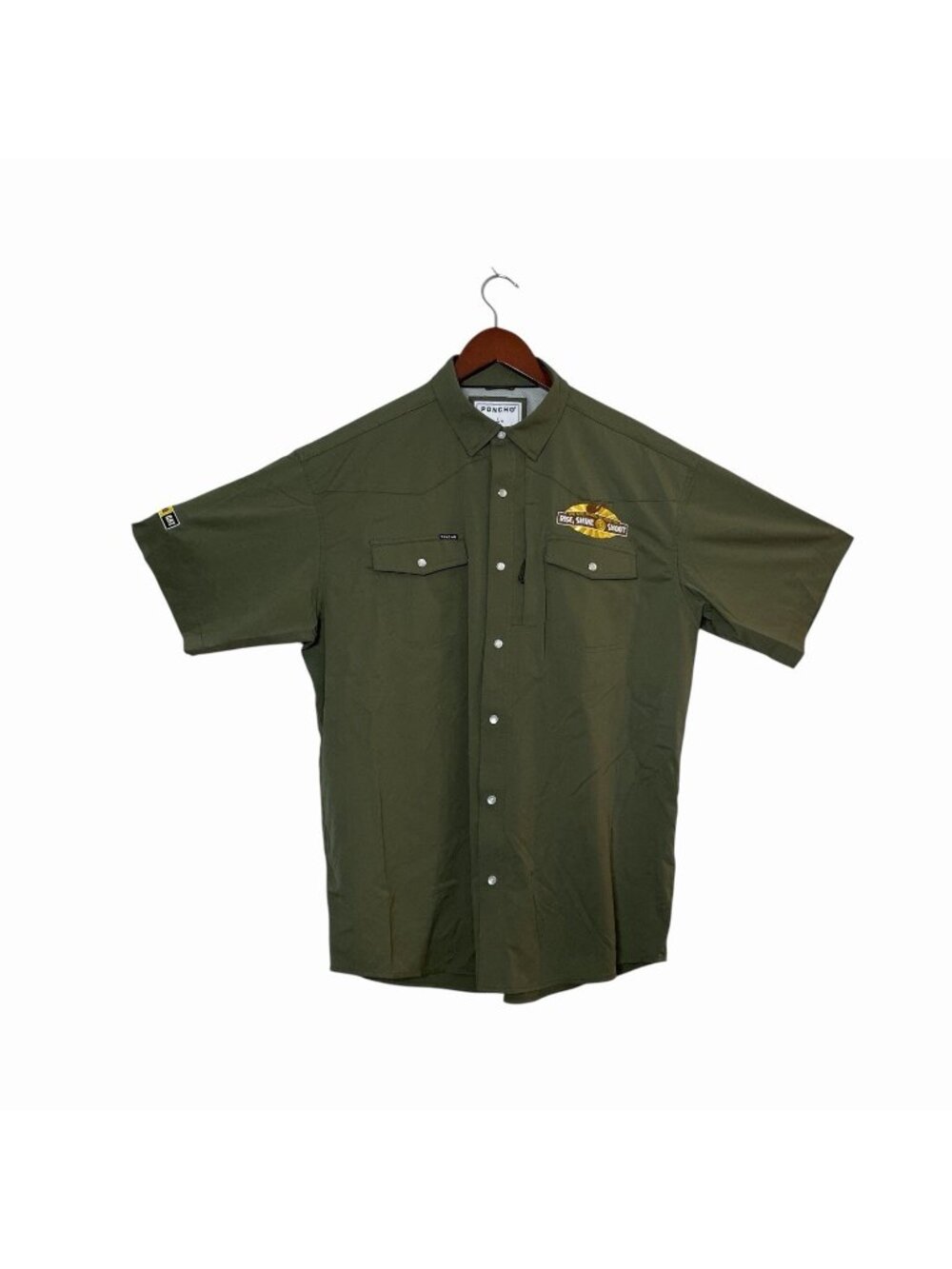 Poncho Pearl Snap Vented Shirt Short Sleeve Green Embroidered Mens Size L